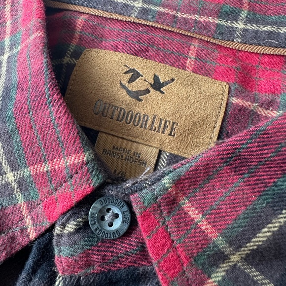 Outdoor Life Work Plaid Shirt Heavy Duty Flannel Casual 100% Cotton Men Large - Picture 3 of 10